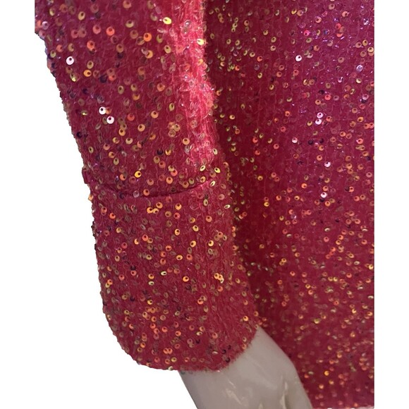 Judith March Hot Pink Sequin Wrap Mini Dress Long Sleeve Holiday Party Small - Picture 6 of 16